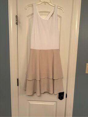 Cato White and Beige Tiered Midi Dress